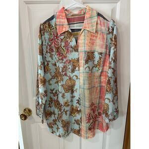Soft Surroundings tunic button down embroidered and sequins